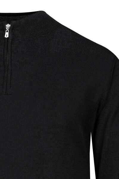 Siyah Regular Fit Fermuarlı Yarım Balıkçı Yaka Yünlü Kazak - 2