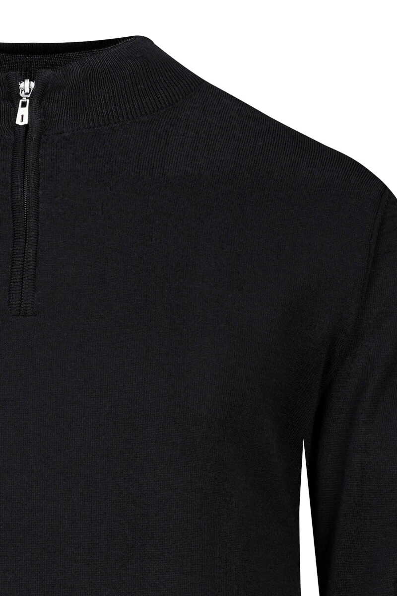 Siyah Regular Fit Fermuarlı Yarım Balıkçı Yaka Yünlü Kazak - Hatemoğlu (1)