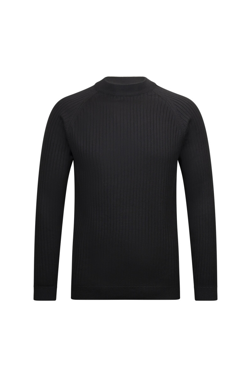 Siyah Regular Fit Fitilli Çeyrek Balıkçı Yaka Pamuklu Triko Kazak - HTML