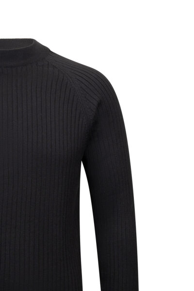 Siyah Regular Fit Fitilli Çeyrek Balıkçı Yaka Pamuklu Triko Kazak - 3