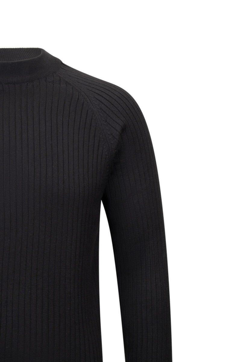 Siyah Regular Fit Fitilli Çeyrek Balıkçı Yaka Pamuklu Triko Kazak - HTML (1)