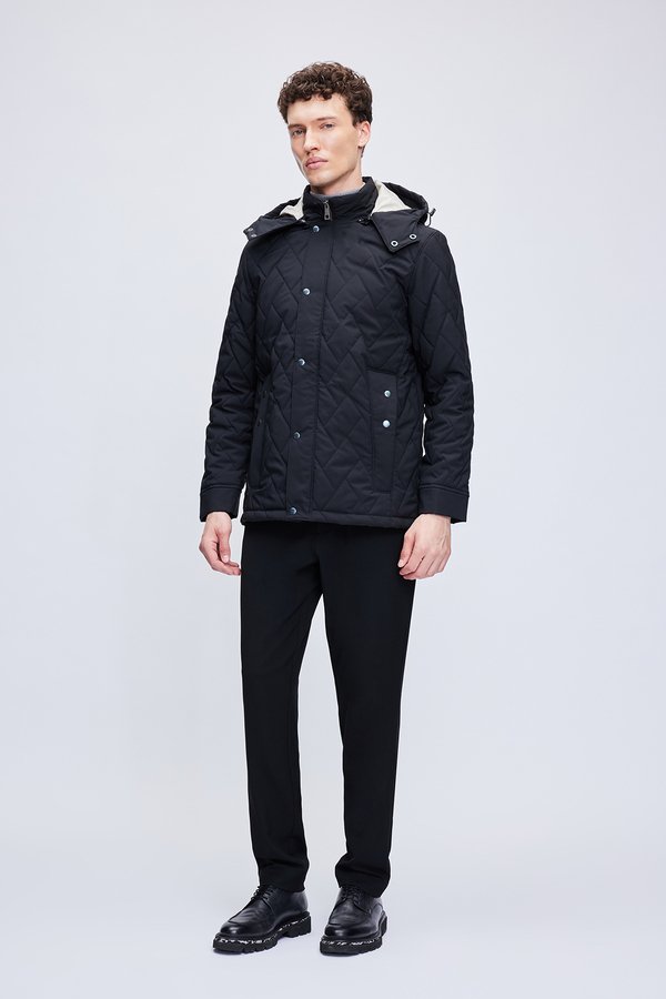 Siyah Regular Fit Hakim Yaka Kapitone Kapüşonlu Mont - 2