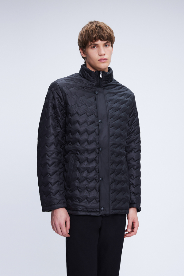 Siyah Regular Fit Hakim Yaka Kapitone Mont - 1