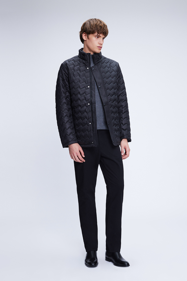 Siyah Regular Fit Hakim Yaka Kapitone Mont - 2