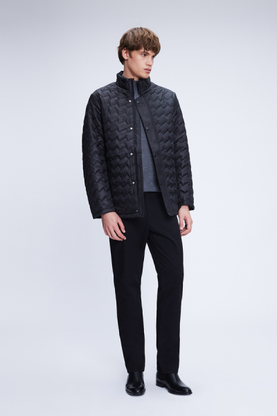 Siyah Regular Fit Hakim Yaka Kapitone Mont - 2