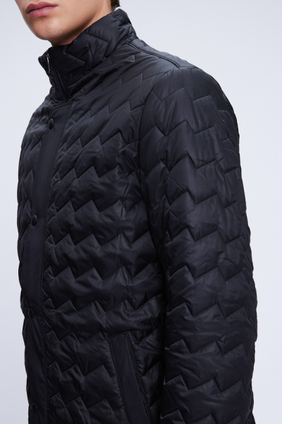 Siyah Regular Fit Hakim Yaka Kapitone Mont - 3