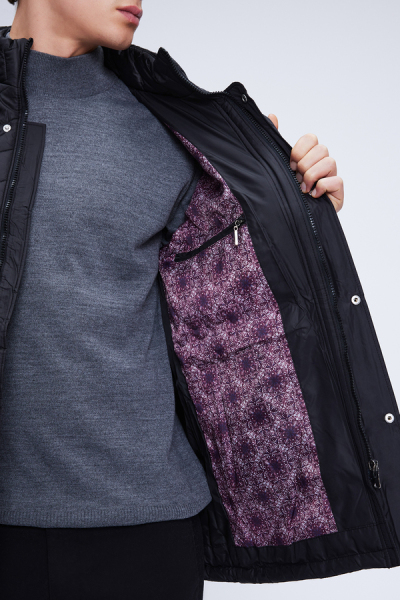 Siyah Regular Fit Hakim Yaka Kapitone Mont - 4