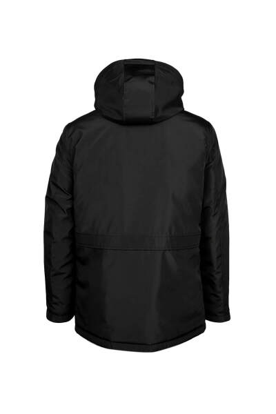 Siyah Regular Fit Hakim Yaka Kapüşonlu Kaban - 2