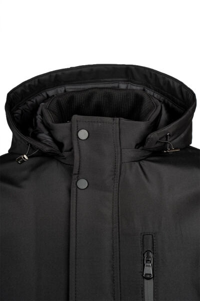 Siyah Regular Fit Hakim Yaka Kapüşonlu Kaban - 3