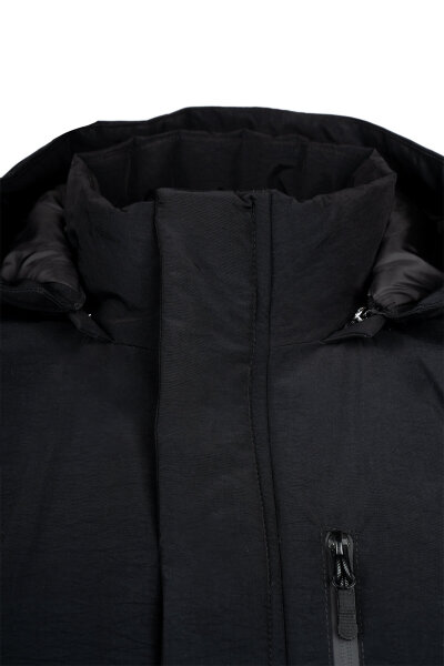 Siyah Regular Fit Hakim Yaka Kapüşonlu Kaban - 3