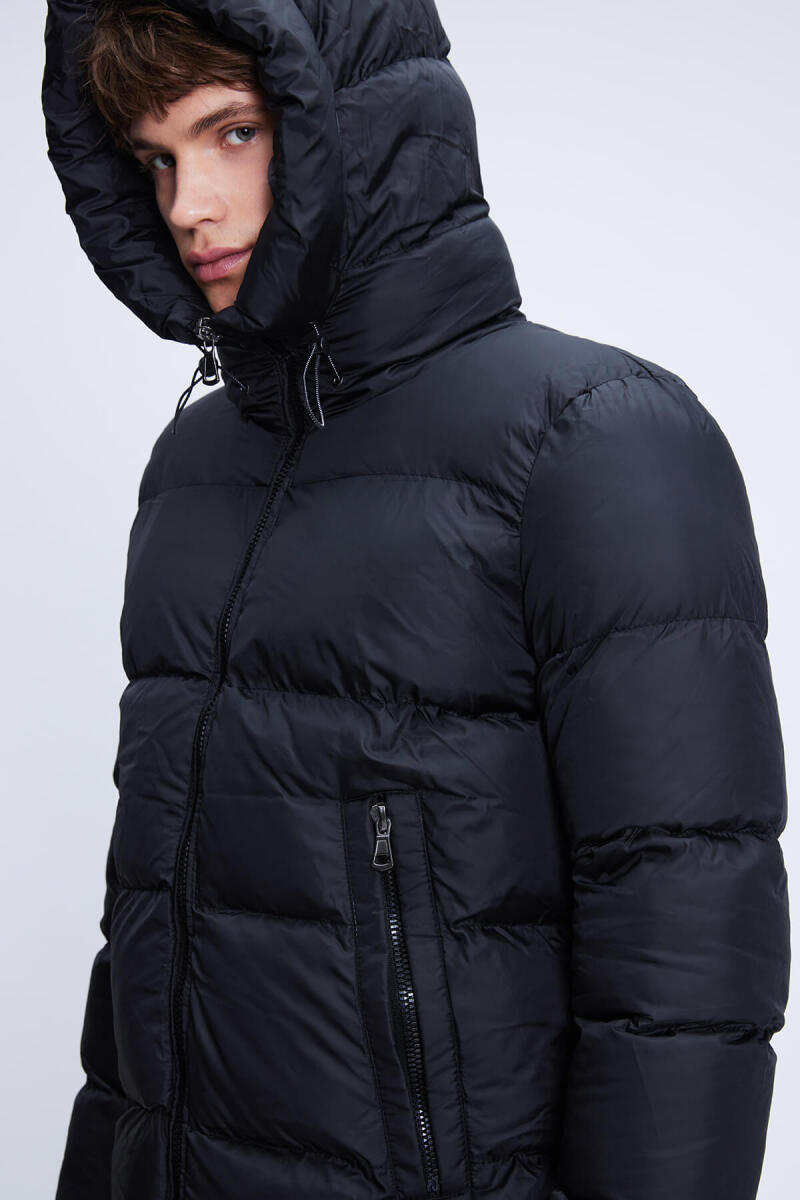 Siyah Regular Fit Hakim Yaka Kapüşonlu Şişme Mont - Hatemoğlu (1)