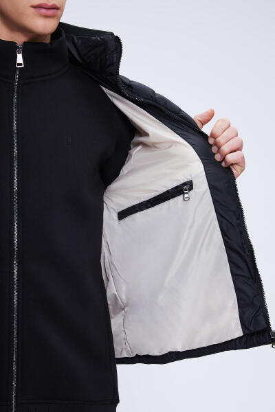 Siyah Regular Fit Hakim Yaka Şişme Mont - 4