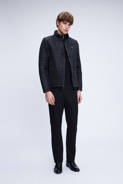 Siyah Regular Fit Hakim Yaka Şişme Mont - 2