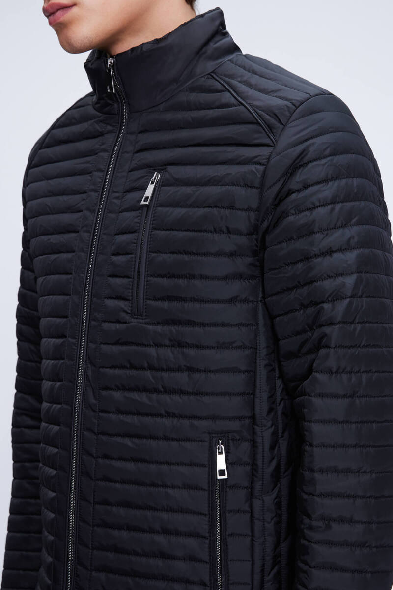 Siyah Regular Fit Hakim Yaka Şişme Mont - Hatemoğlu (1)