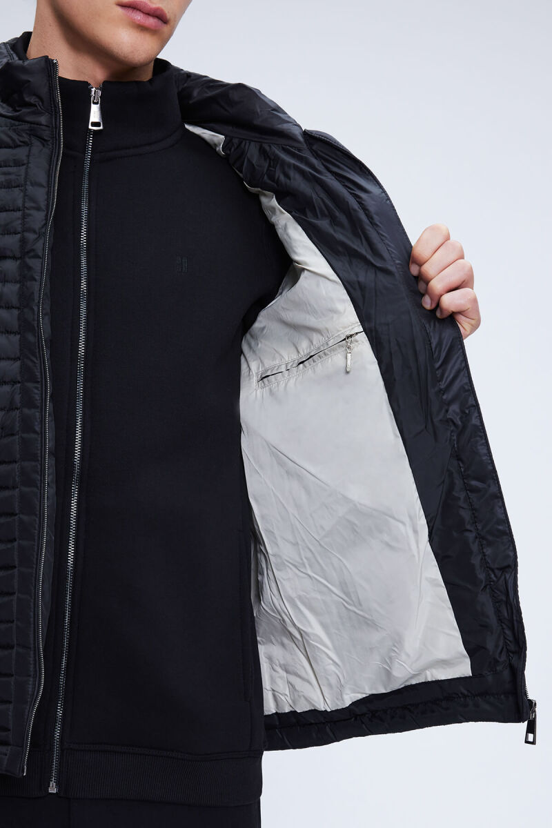 Siyah Regular Fit Hakim Yaka Şişme Mont - Hatemoğlu (1)