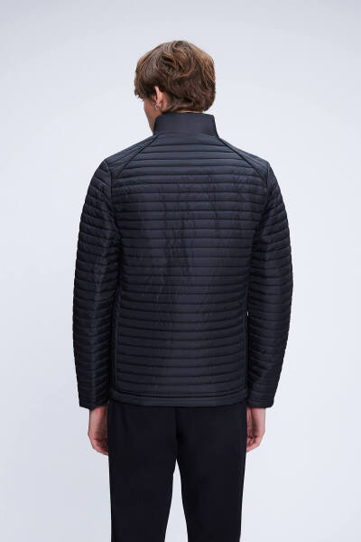 Siyah Regular Fit Hakim Yaka Şişme Mont - 5