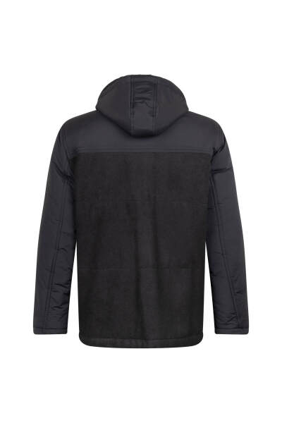 Siyah Regular Fit Hakim Yaka Yünlü Kapüşonlu Şişme Mont - 3