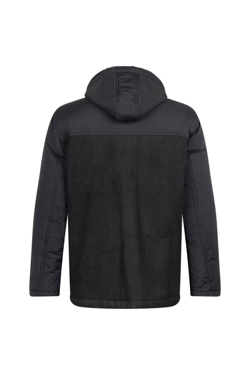 Siyah Regular Fit Hakim Yaka Yünlü Kapüşonlu Şişme Mont - HTML (1)