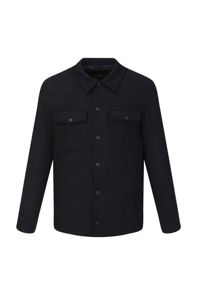 Siyah Regular Fit Hakim Yaka Yünlü Kaşe Mont - Saykı