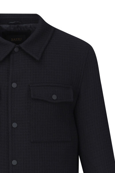 Siyah Regular Fit Hakim Yaka Yünlü Kaşe Mont - 2