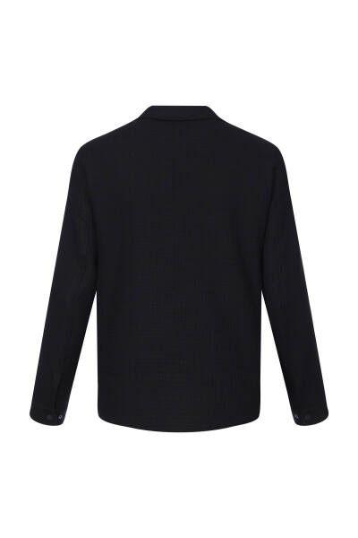 Siyah Regular Fit Hakim Yaka Yünlü Kaşe Mont - 3