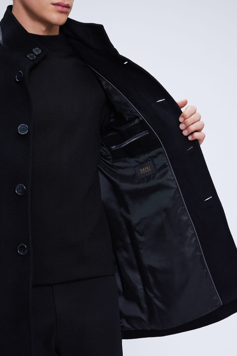 Siyah Regular Fit Hakim Yaka Yünlü Kaşe Palto - Hatem Saykı (1)