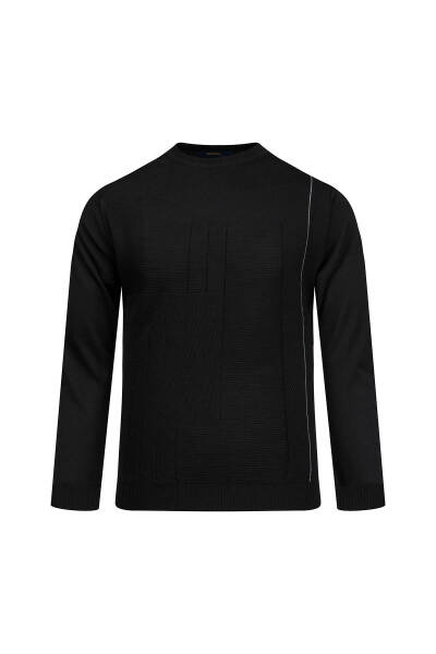 Siyah Regular Fit Jakarlı Bisiklet Yaka Yünlü Kazak - 1