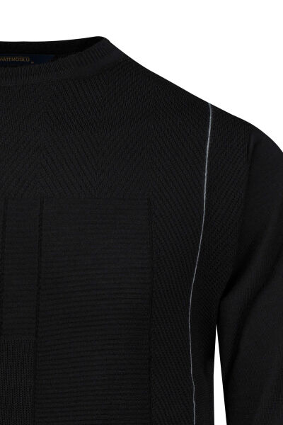 Siyah Regular Fit Jakarlı Bisiklet Yaka Yünlü Kazak - 2