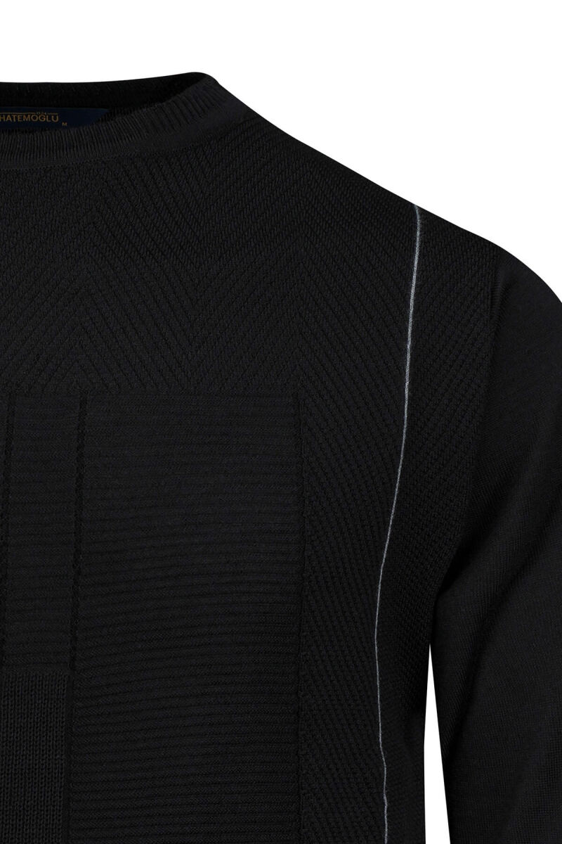 Siyah Regular Fit Jakarlı Bisiklet Yaka Yünlü Kazak - Hatemoğlu (1)