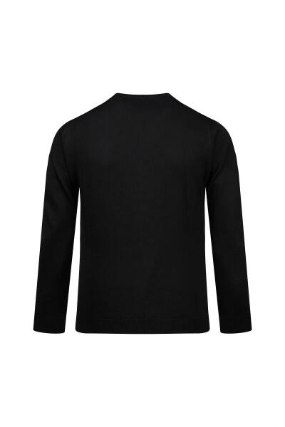 Siyah Regular Fit Jakarlı Bisiklet Yaka Yünlü Kazak - 3