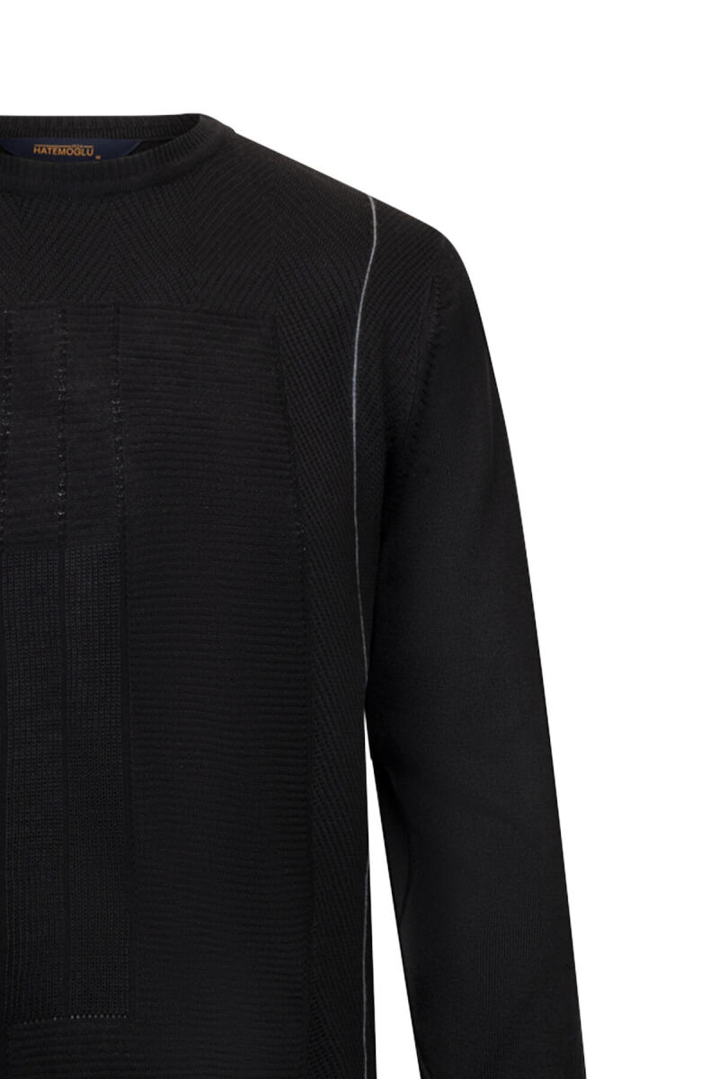 Siyah Regular Fit Jakarlı Bisiklet Yaka Yünlü Triko Kazak - Hatemoğlu (1)