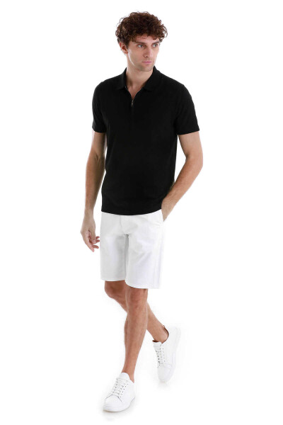 Siyah Regular Fit Jakarlı Polo Yaka Fermuarlı Tişört - 2