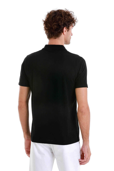 Siyah Regular Fit Jakarlı Polo Yaka Fermuarlı Tişört - 6