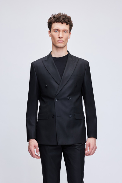 Siyah Regular Fit Kruvaze Klasik Takım Elbise - 2