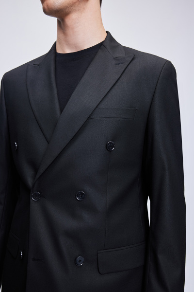 Siyah Regular Fit Kruvaze Klasik Takım Elbise - 5