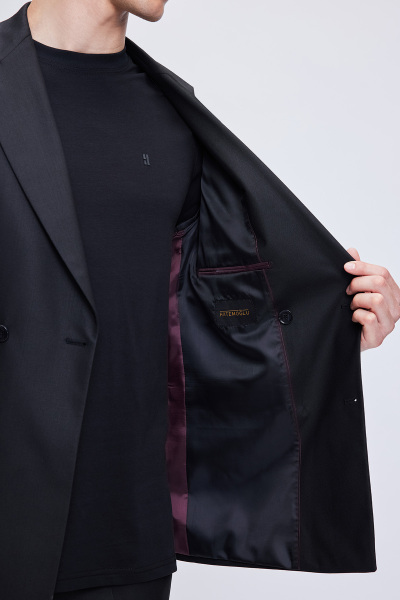 Siyah Regular Fit Kruvaze Klasik Takım Elbise - 6