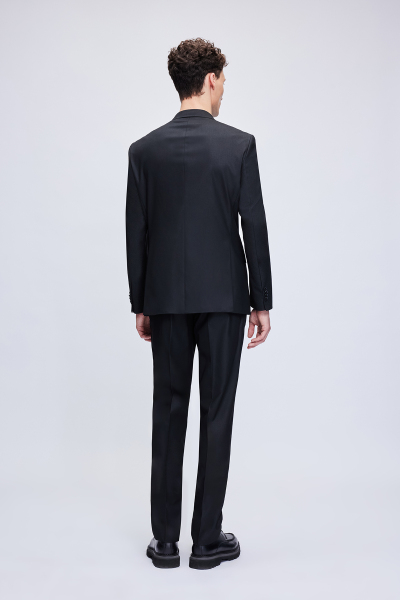 Siyah Regular Fit Kruvaze Klasik Takım Elbise - 8