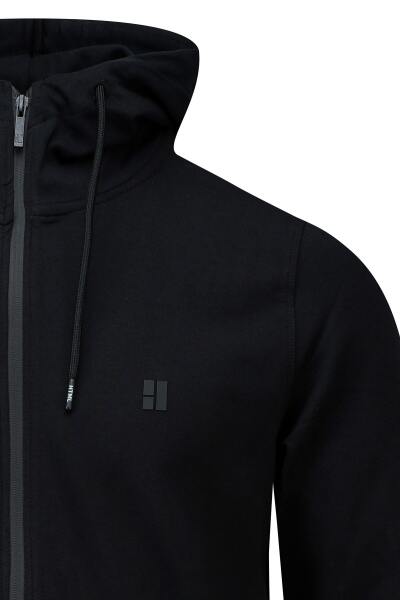 Siyah Regular Fit Pamuklu Kapüşonlu Sweatshirt - 2
