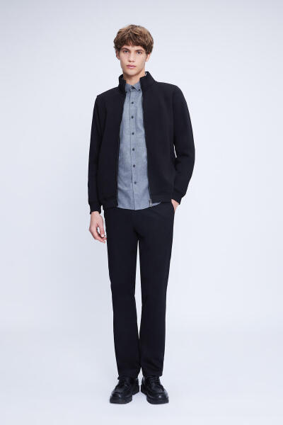 Siyah Regular Fit Pamuklu Tam Boy Fermuarlı Sweatshirt - 2