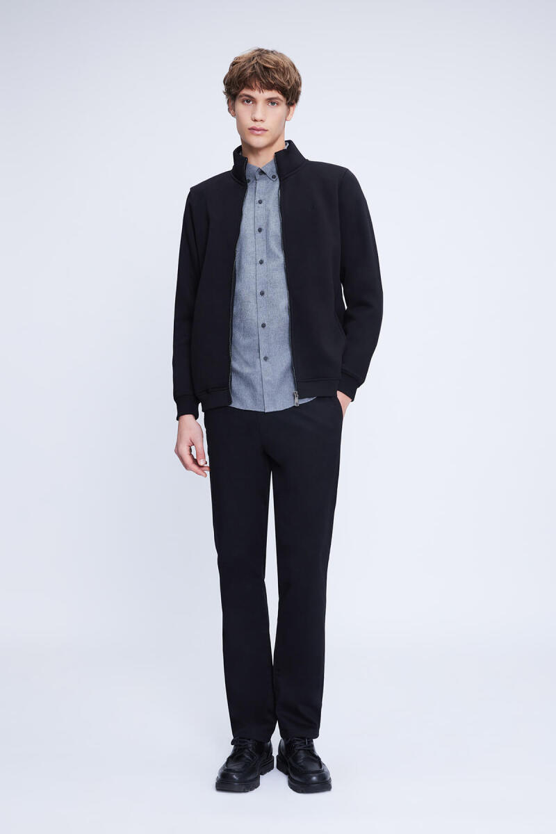 Siyah Regular Fit Pamuklu Tam Boy Fermuarlı Sweatshirt - HTML (1)