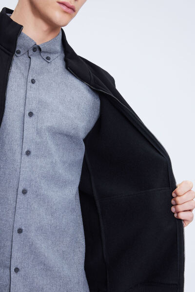 Siyah Regular Fit Pamuklu Tam Boy Fermuarlı Sweatshirt - 4