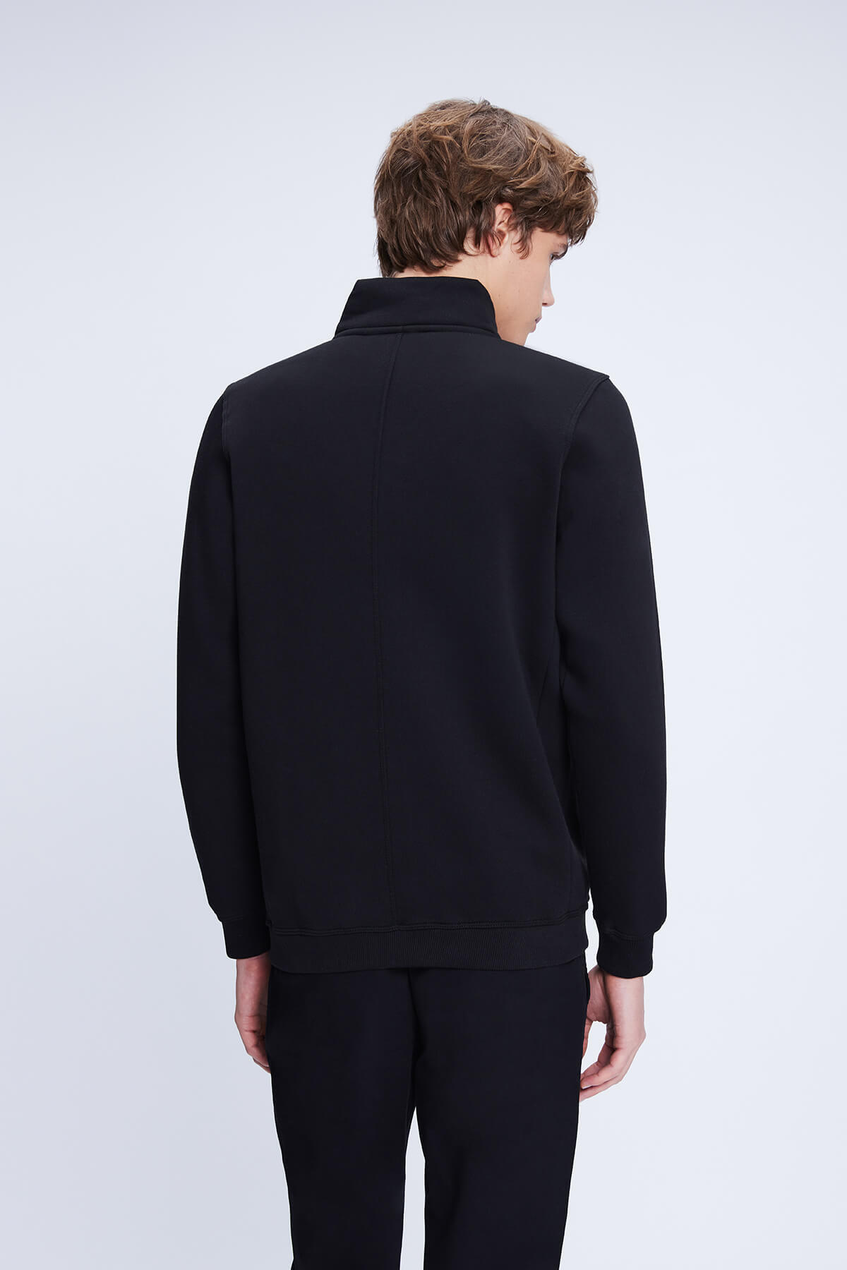Siyah Regular Fit Pamuklu Tam Boy Fermuarlı Sweatshirt - 5