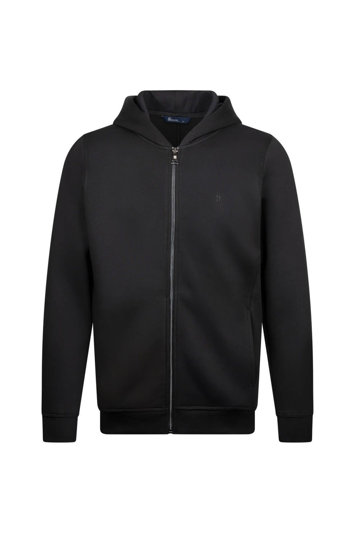 Siyah Regular Fit Pamuklu Tam Fermuarlı Kapüşonlu Sweatshirt - 1