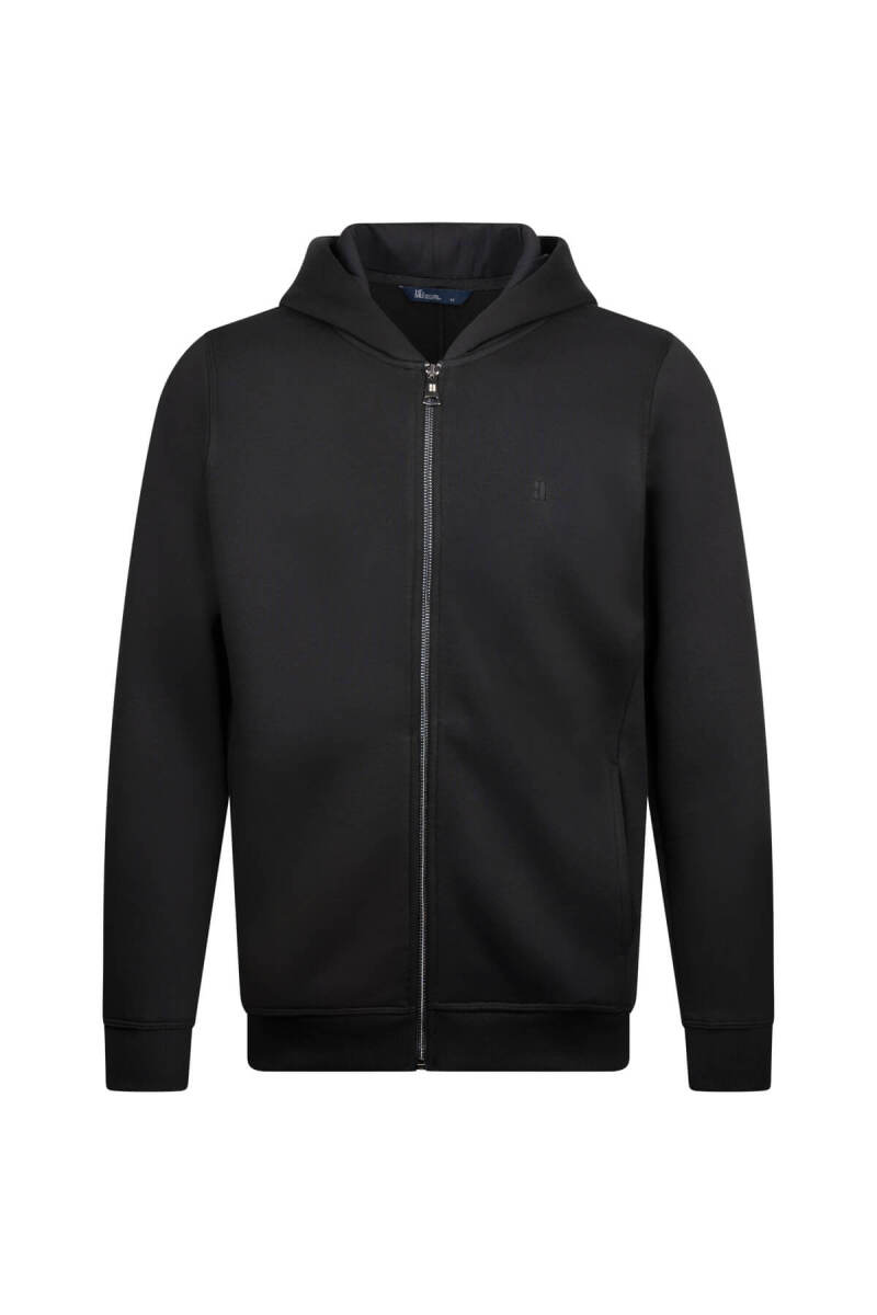 Siyah Regular Fit Pamuklu Tam Fermuarlı Kapüşonlu Sweatshirt - HTML