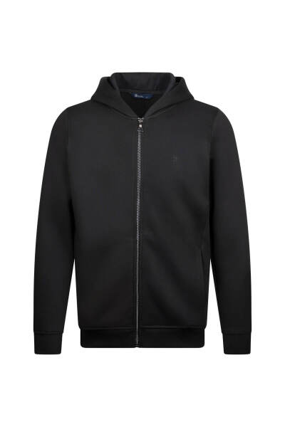 Siyah Regular Fit Pamuklu Tam Fermuarlı Kapüşonlu Sweatshirt 