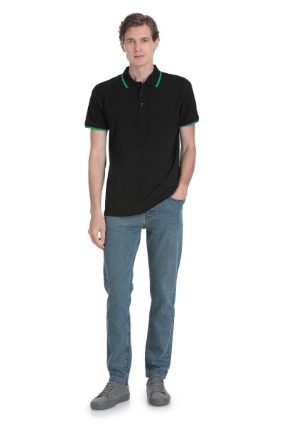 Siyah Regular Fit Polo Yaka Pamuklu Rayon Tişört - 2