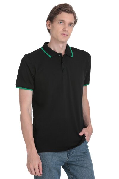Siyah Regular Fit Polo Yaka Pamuklu Rayon Tişört - 3
