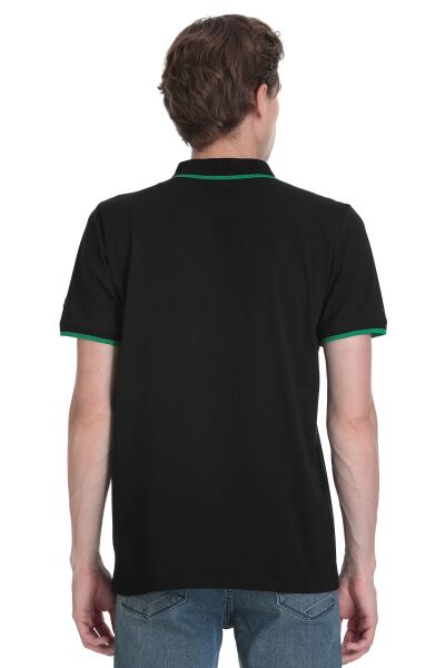 Siyah Regular Fit Polo Yaka Pamuklu Rayon Tişört - 6