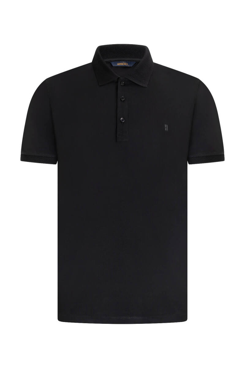 Siyah Regular Fit Polo Yaka Pamuklu Tişört - Hatemoğlu