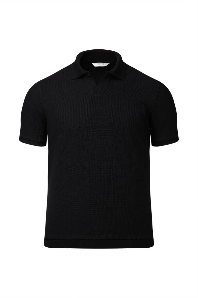 Siyah Regular Fit Polo Yaka Pamuklu Tişört